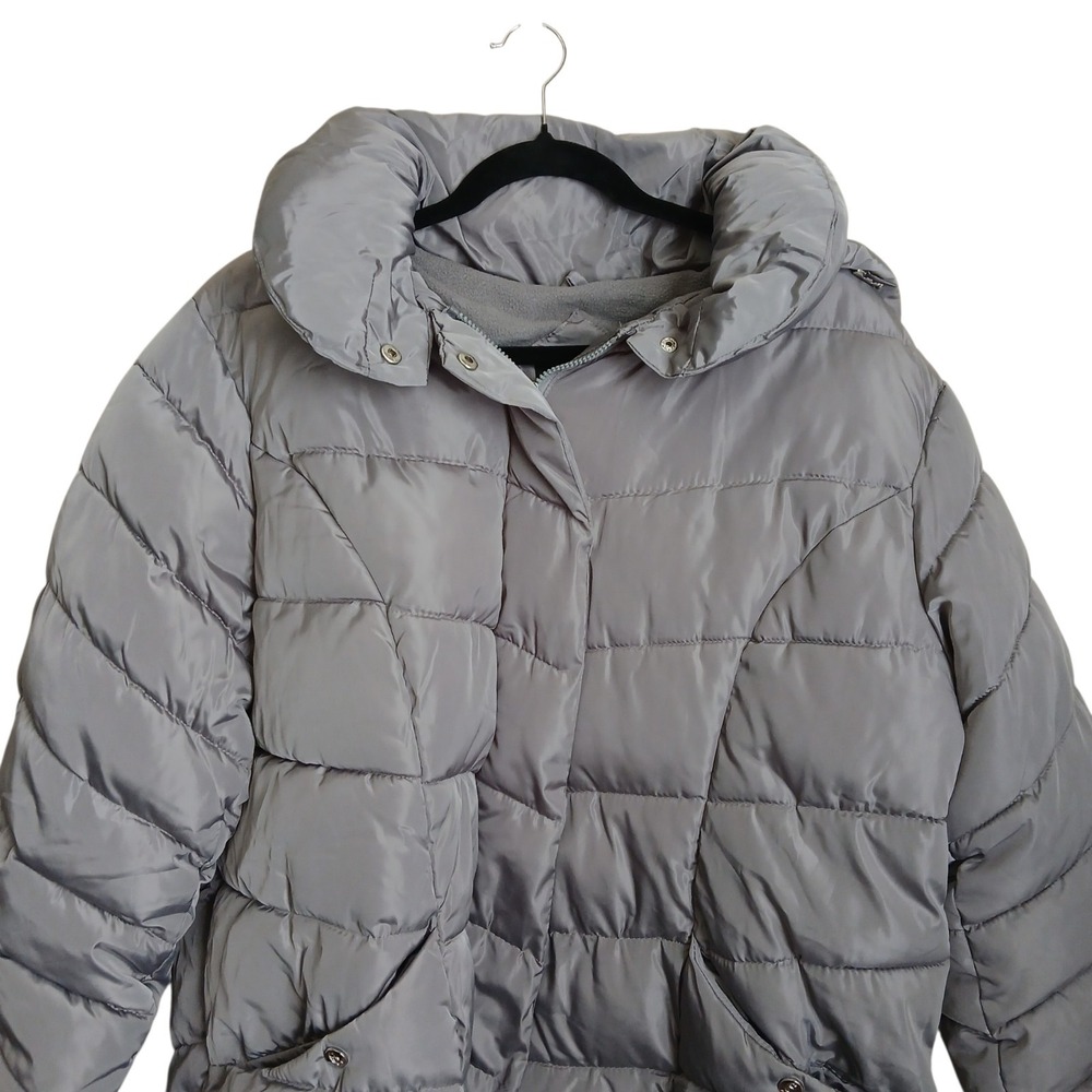 Steve Madden Gray Puffer Coat Womens Plus Size 2X Long Quilted Winter Jacket - Picture 2 of 16